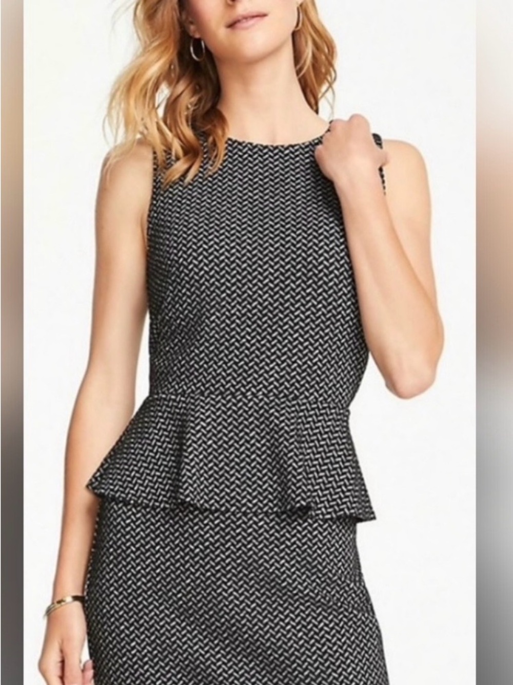 Ann Taylor Black & White Textured Peplum Jumpsuit